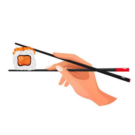 Woman hand holding sushi with chopsticksのイラスト素材