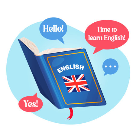 Conceptual illustration with English book for learning foreign languageのイラスト素材