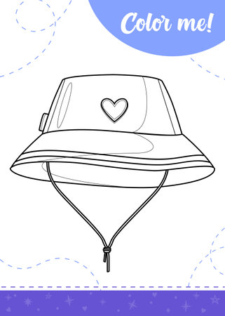 Coloring page for kids with summer hat. A printable worksheet, vector illustration.のイラスト素材