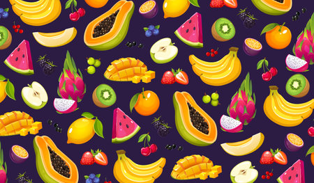 Vector colorful backgroun with fruits and berries.の写真素材
