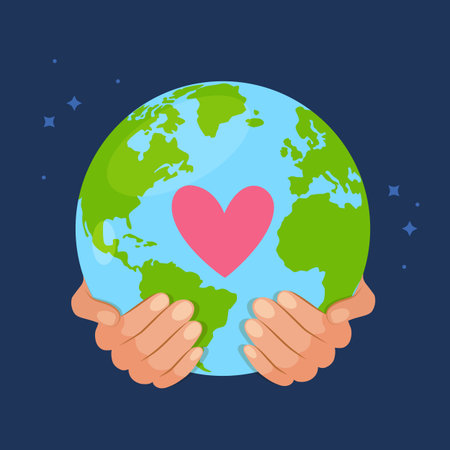 Human hands holding Earth planet as a concept of protecting world.のイラスト素材