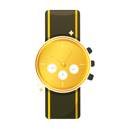 Expensive wristwatch with golden dial isolated on white background.のイラスト素材