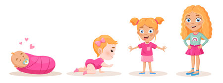 Stages of a baby girl growing illustration.のイラスト素材