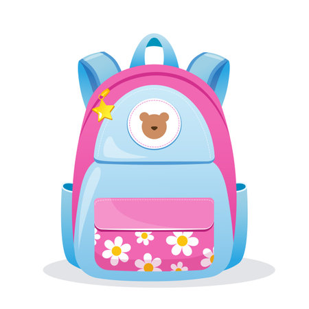 Vector illustration of girls school backpack in pink-blue colors.のイラスト素材