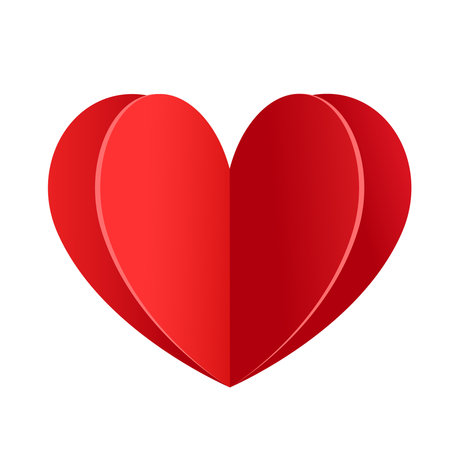 Red colorful papercut heart isolated on white background.のイラスト素材