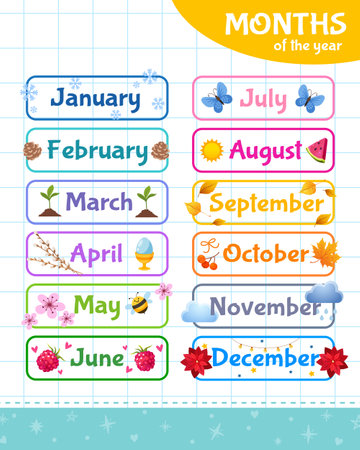 Kids educational book for learning months of the year in English.のイラスト素材