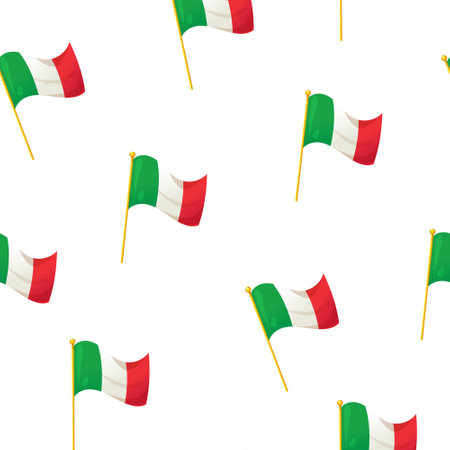 Vector seamless pattern with Italian flags isolated on white background.のイラスト素材