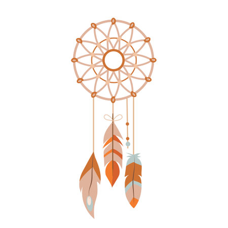 Vector boho laced dream catcher with feathers isolated on white background.のイラスト素材