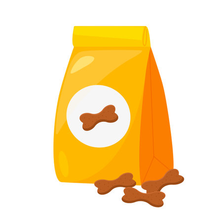 Animal food pack with dried food isolated on white background.のイラスト素材