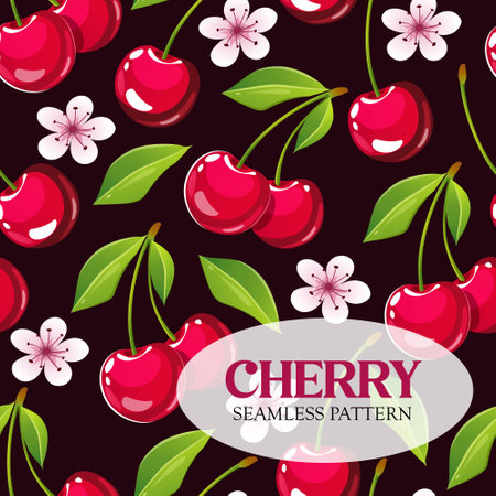 Seamless floral pattern with cherries and cherries blossom