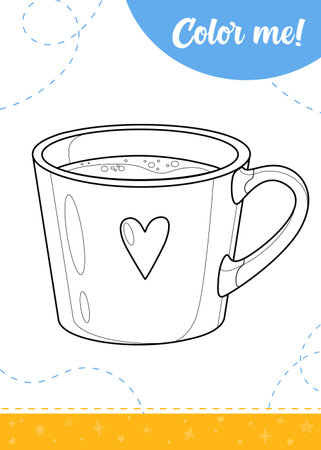 Coloring page for kids with coffee cup. A printable worksheet, vector illustrationのイラスト素材