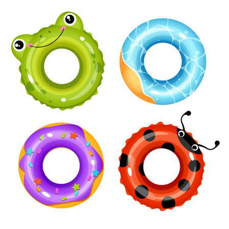 Collection of colorful swimming rings isolated on a white backgroundのイラスト素材