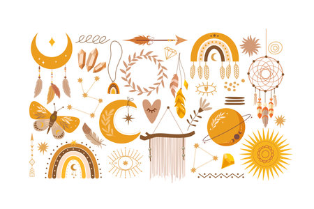 Hand-drawn boho elements collectionのイラスト素材