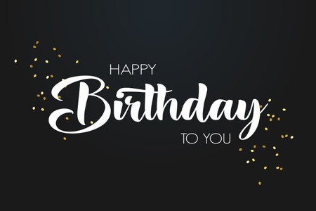 Happy Birthday greeting card. Calligraphy poster with gold confettiのイラスト素材