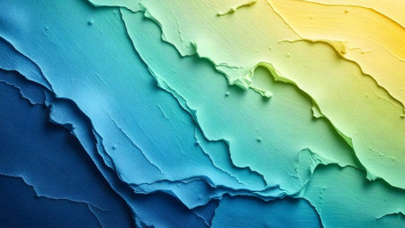 4K colorful abstract textured background with gradient layered waves of blue, green and yellow colors.の素材