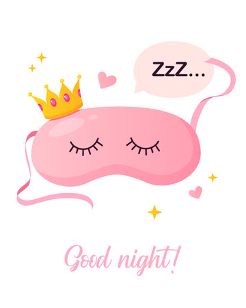 Good night card with cute sleeping mask,sparkles and letteringのイラスト素材
