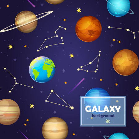 Galaxy space pattern with constellations and planetsの写真素材