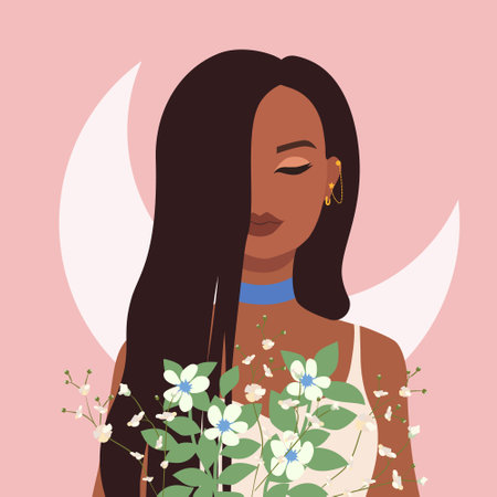 Beautiful girl with bouquet of flowersのイラスト素材