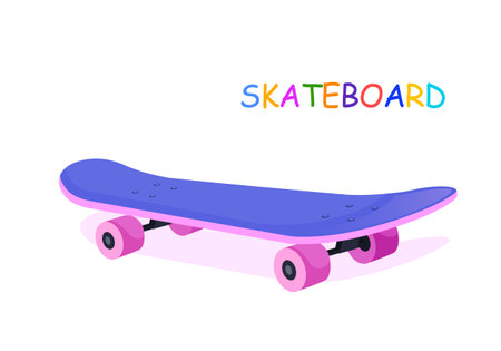 Colored skateboard isolated on a white background and inscription with colorful lettersのイラスト素材