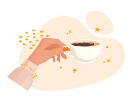 Ceramic cup of coffee in beautiful female handのイラスト素材