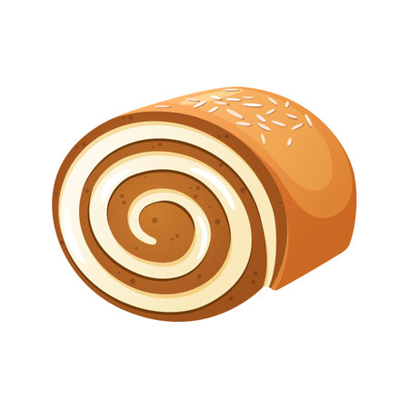 Vanilla biscuit roll with cream cheese filling and coconut flakes isolated on white background.のイラスト素材