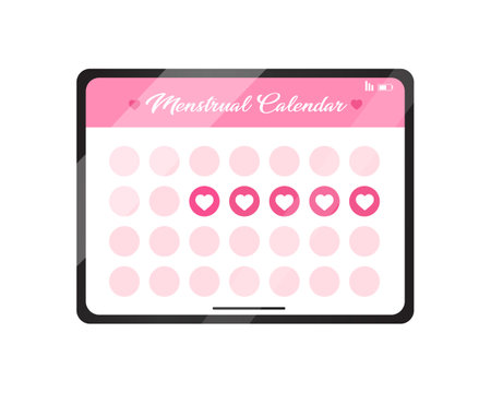 Girls menstrual calendar app for woman health on tablet concept illustration.のイラスト素材