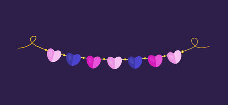 Vector colorful garland with paper hearts for holiday decoration.のイラスト素材