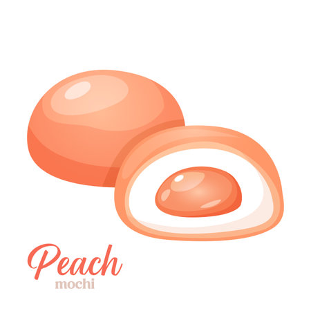 Vector icon of Japanese dessert mochi with peach flavor isolated on white background.のイラスト素材