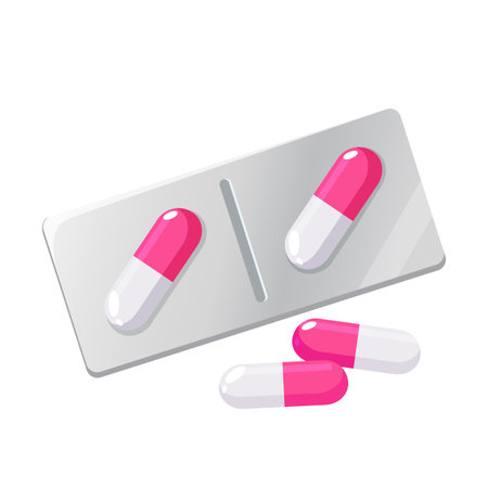 Pharmaceutical tablet in capsules form isolated on white background.のイラスト素材