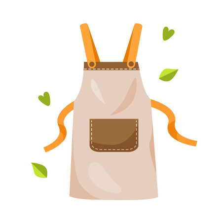 Vector cartoon illustration of gardener apron with decorative hearts and leaves around isolated on white background.のイラスト素材