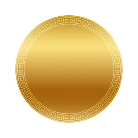 Traditional empty Chinese round frame in golden color with oriental Asian golden ornament isolated on white background.のイラスト素材