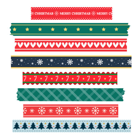 Christmas washi tapes collection with different print isolated on white background.のイラスト素材