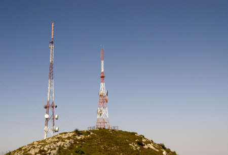 Semaphore solar energy on the road in the mountainの写真素材