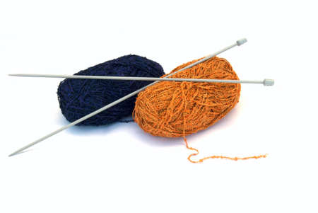 wool and knitting needles - isolatedの写真素材