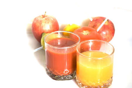 Fruits and juice isolated on the white backgroundの写真素材