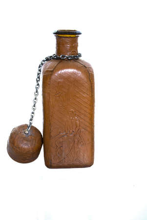 Brown Bottle wine isolated on the white backgroundの写真素材