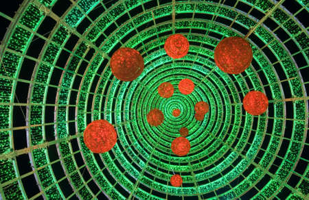 Christmas and New Year illumination red and greenの写真素材