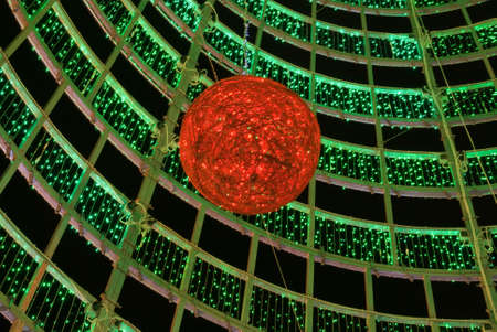 Christmas and New Year illumination red and greenの写真素材