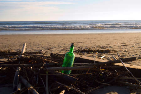 The Bottle on the beach of Atlantic oceanの写真素材