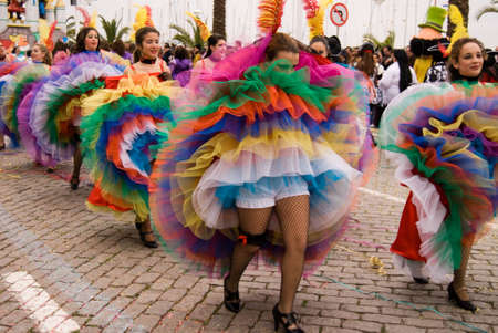 Vila Real Santo Antonio, PORTUGAL - FEBRUARY 14: Parade participants dance during the Carnival Parade February 14, 2010 in Vila Real Santo Antonio , Portugal.のeditorial素材