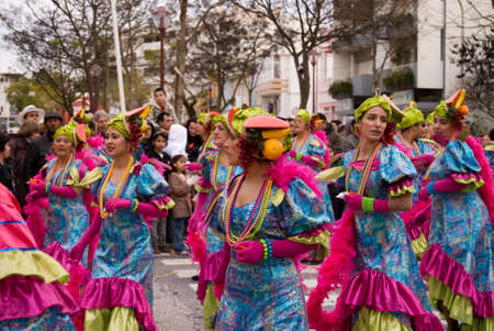 LOULE, PORTUGAL - FEBRUARY 16: Parade participants dance during the Carnival Loule Parade February...