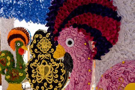 REDONDO, PORTUGAL -10 AUGUST 2013. Festival flower  in streets in Alentejo- Ruas floridas-Made paper´s dolls on 10 August 2013 Redondo, Portugalのeditorial素材