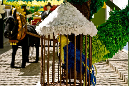 REDONDO, PORTUGAL -10 AUGUST 2013. Festival flower  in streets in Alentejo- Ruas floridas-Made paper´s dolls on 10 August 2013 Redondo, Portugalのeditorial素材