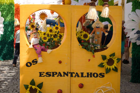 REDONDO, PORTUGAL -10 AUGUST 2013. Festival flower  in streets in Alentejo- Ruas floridas-Made paper´s dolls on 10 August 2013 Redondo, Portugalのeditorial素材