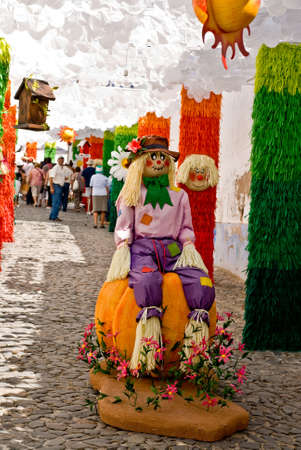 REDONDO, PORTUGAL -10 AUGUST 2013. Festival flower  in streets in Alentejo- Ruas floridas-Made paper´s dolls on 10 August 2013 Redondo, Portugalのeditorial素材