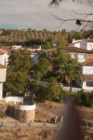 Setenil de las Bodegas is one of the pueblos blancos  white villages  of Andalucia, Spain, famous for its dwellings built into rock overhangs above the Rio Trejoの写真素材