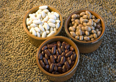 Varies of beans  on green lentil 