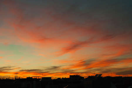 Gold sunset over city cityの写真素材