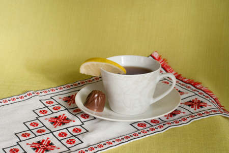 Cups of green tea with lemonの写真素材