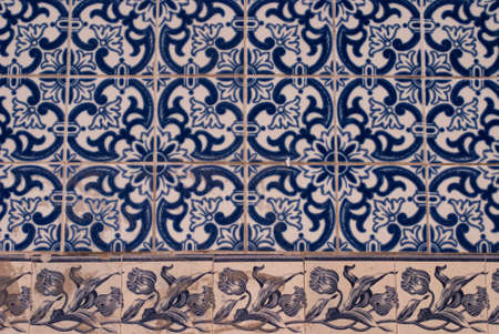 Detail of traditional tiles from facades of old houses in Lisbon, Portugal